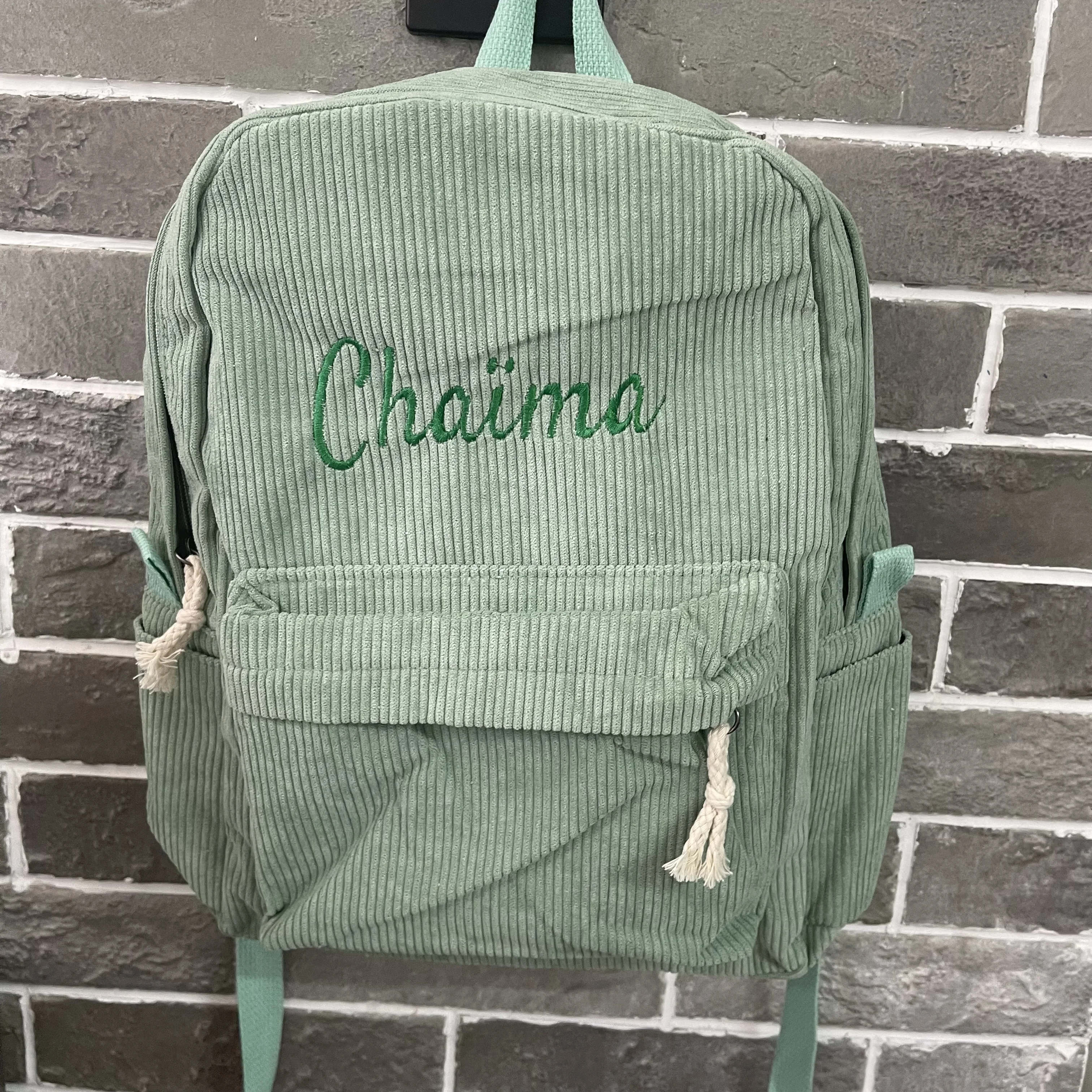 

Corduroy Women's Backpack Teenage's School Backpacks with Name Custom Girls School Bag Striped Rucksack Embroidered Travel Bags