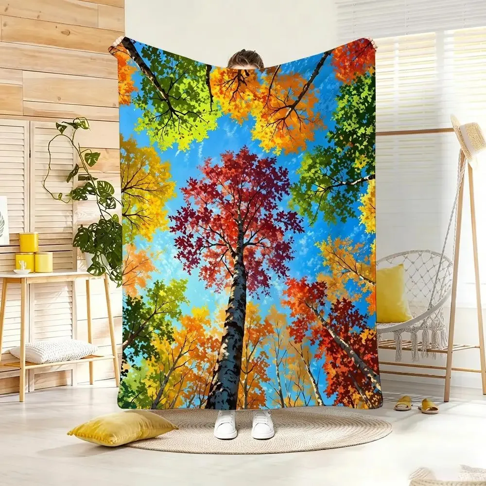Forest Style beauty tree Throw Lightweight  Flannel Blanket Soft Skin-friendly for Summer Cooling