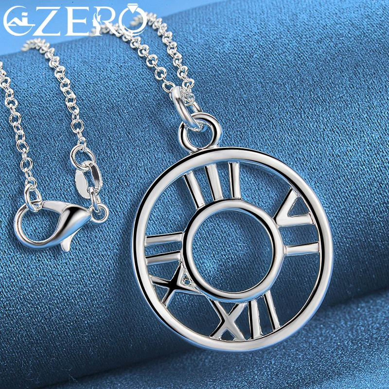 ALIZERO 925 Sterling Silver Roman Numerals Round Pendant Necklace With 16-30 Inch Chain For Women Men Wedding Party Jewelry