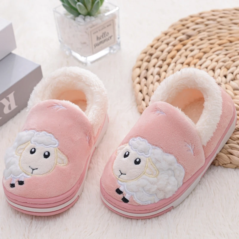 Toddler Girl Slippers Winter Shoes Little Kid Casual Home Wear Baby Warm Anti-slip Loafers Cartoon Sheep Children House Footwear