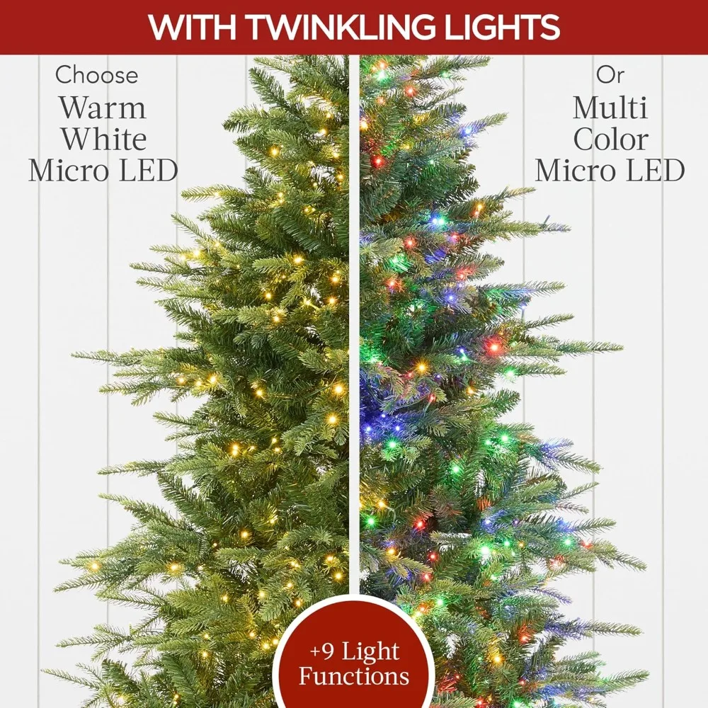 

Full Aspen Christmas Tree, 6ft Pre-lit Noble Fir w/ 1,200 Super Bright Twinkling Micro LED Lights, 2-in-1 W