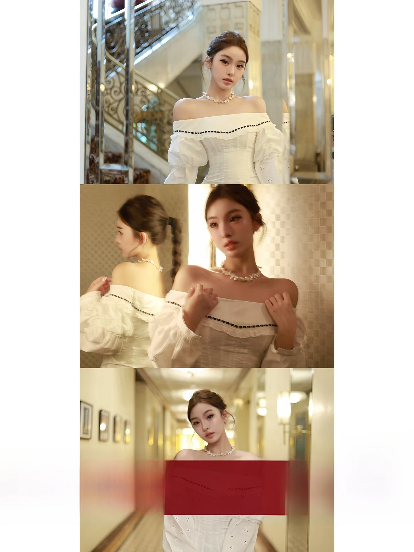 

Ele White Tea Embroidered Long Sve Women's irt One-oulder Waist-Cinching Ciwalk Casual Breathable Faion