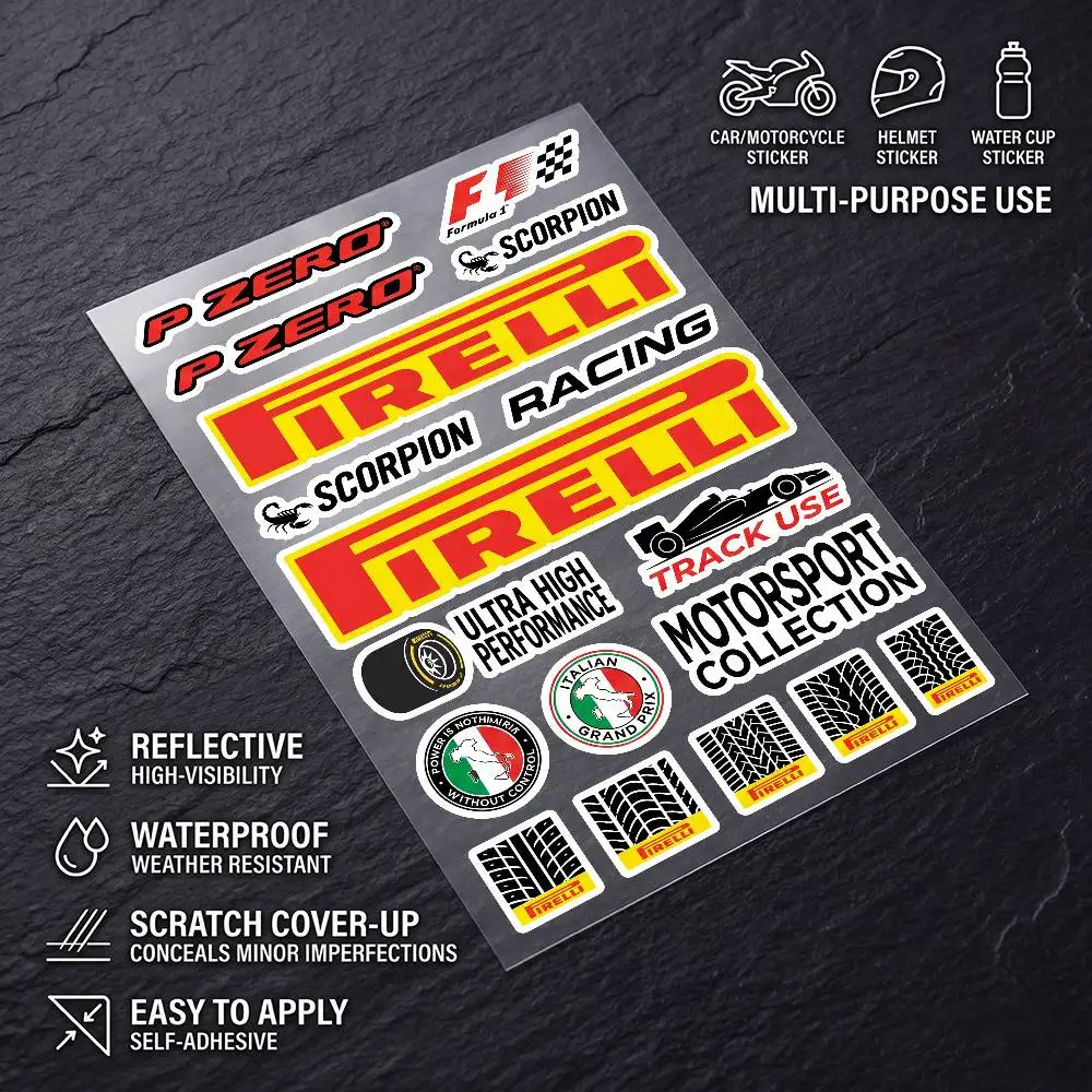Para PIRELLI, Adhesivo Reflectante de Alta Visibilidad, Impermeable, para Ocultar Arañazos, Apto para Coche, Motocicleta, Casco, Refrigerador
