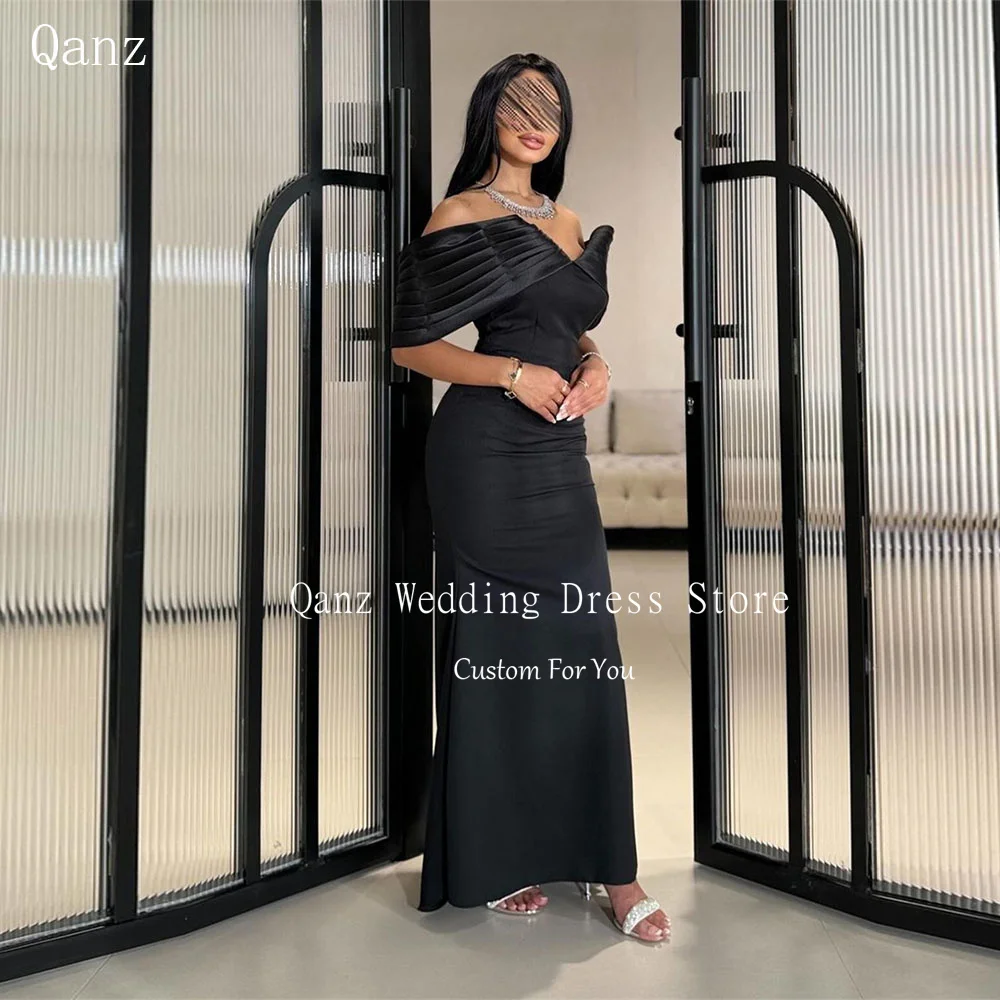 Qanz Dubai abiti da sera Vintage con spalle scoperte abiti di lusso in raso nero arabo donna 2024 abiti da cerimonia a sirena