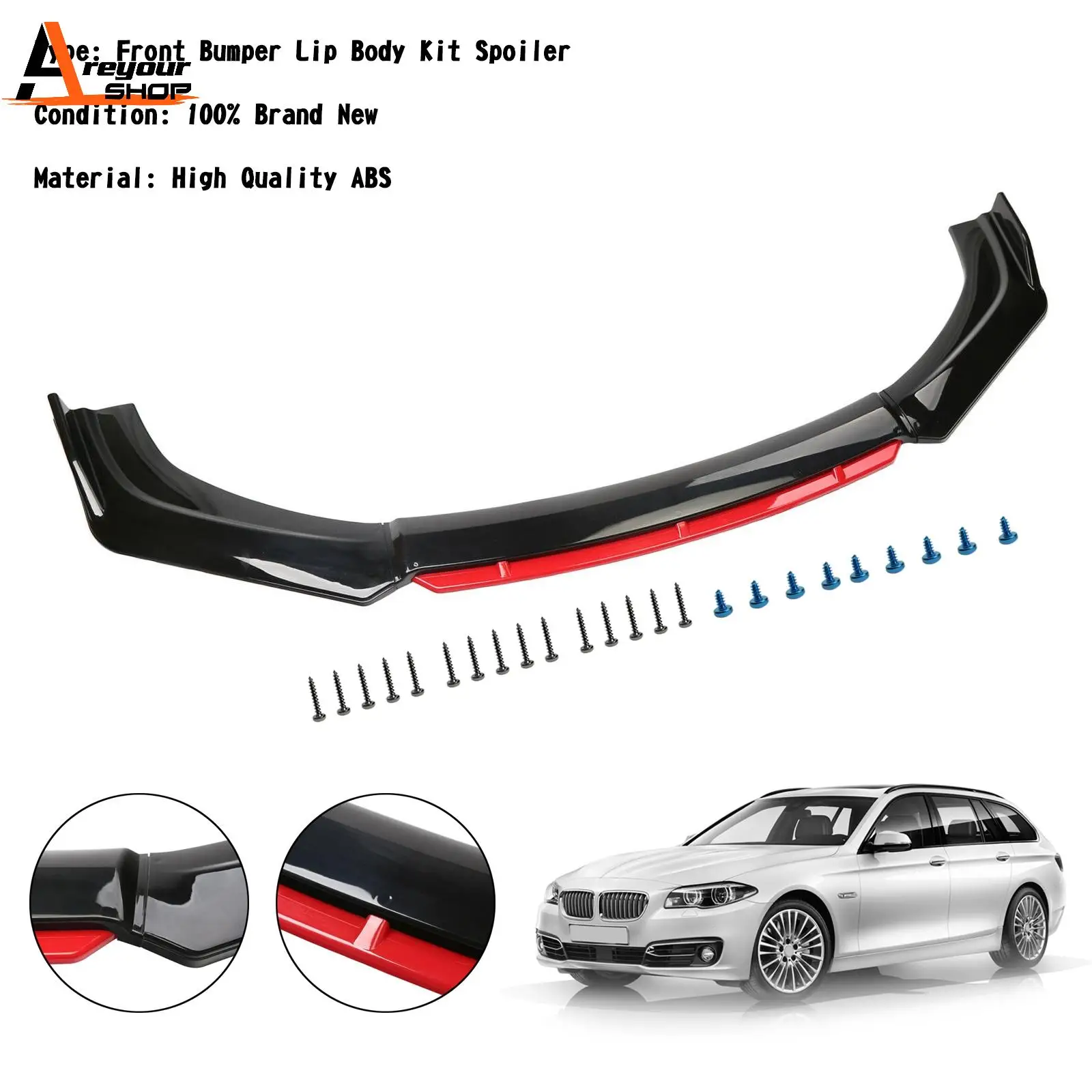 Areyourshop 4PCS Universal Car Front Bumper Lip Body Kit Splitter Spoiler Diffuser Protector Auto Parts