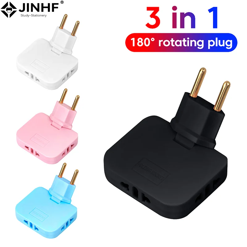 180 Degree Rotatable Socket 3-in-1 EU Plug Converter Travel EU Extension Plug Multi-Plug Slim Wireless Outlet Adapter Sockets