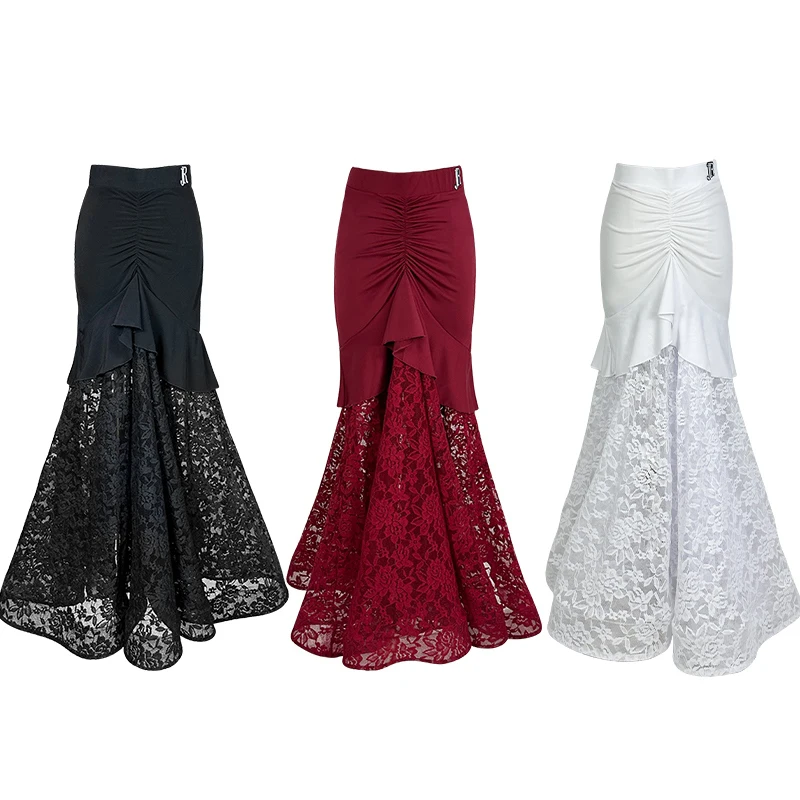 Novas saias de dança de salão rendas grande balanço saia espinha de peixe trajes roupas de prática valsa dança desempenho roupas wear dql11803
