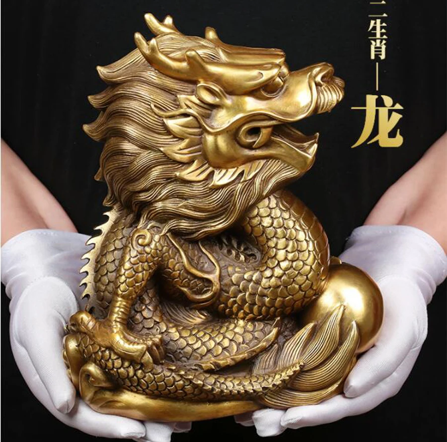 Asia Royal dragon GOD HOME office SHOP Business ART thriving Wealth GOOD LUCK Mascot FENG SHUI Brass statue