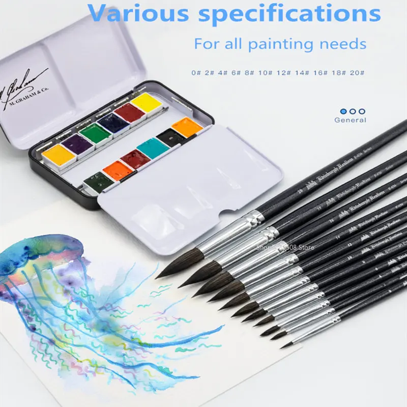 Sable Hair Watercolor Brush Calligraphy Brush Red Fat Man Landscape Painting Art Student Set Beginner Art Special