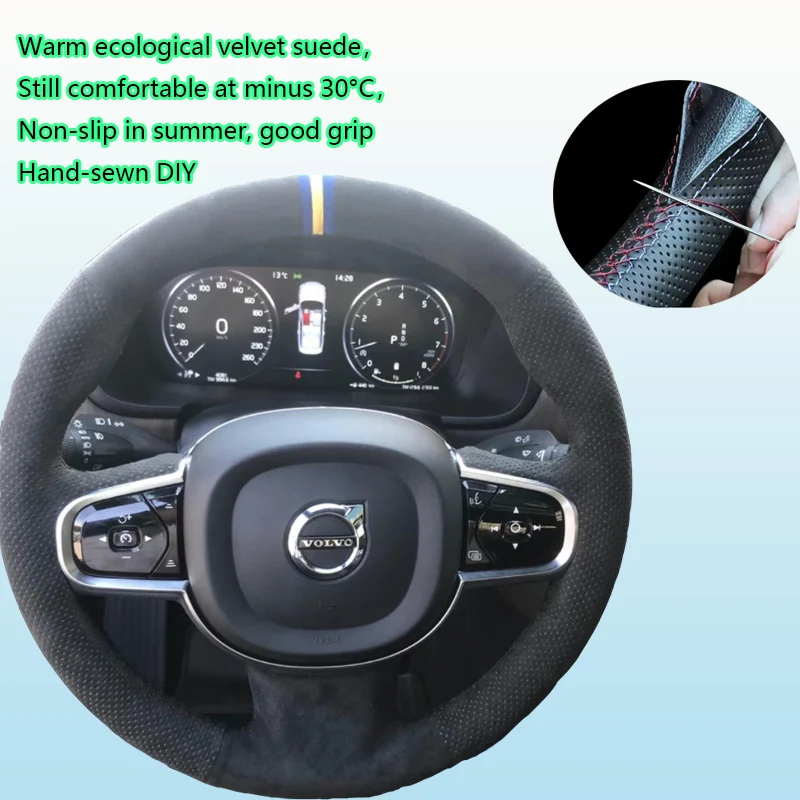

DIY Hand Sewing Car Steering Wheel Cover for Volvo XC90 XC60 XC40 V90 S90 S60 Suede Interior Braid Car Accessories Black Thread