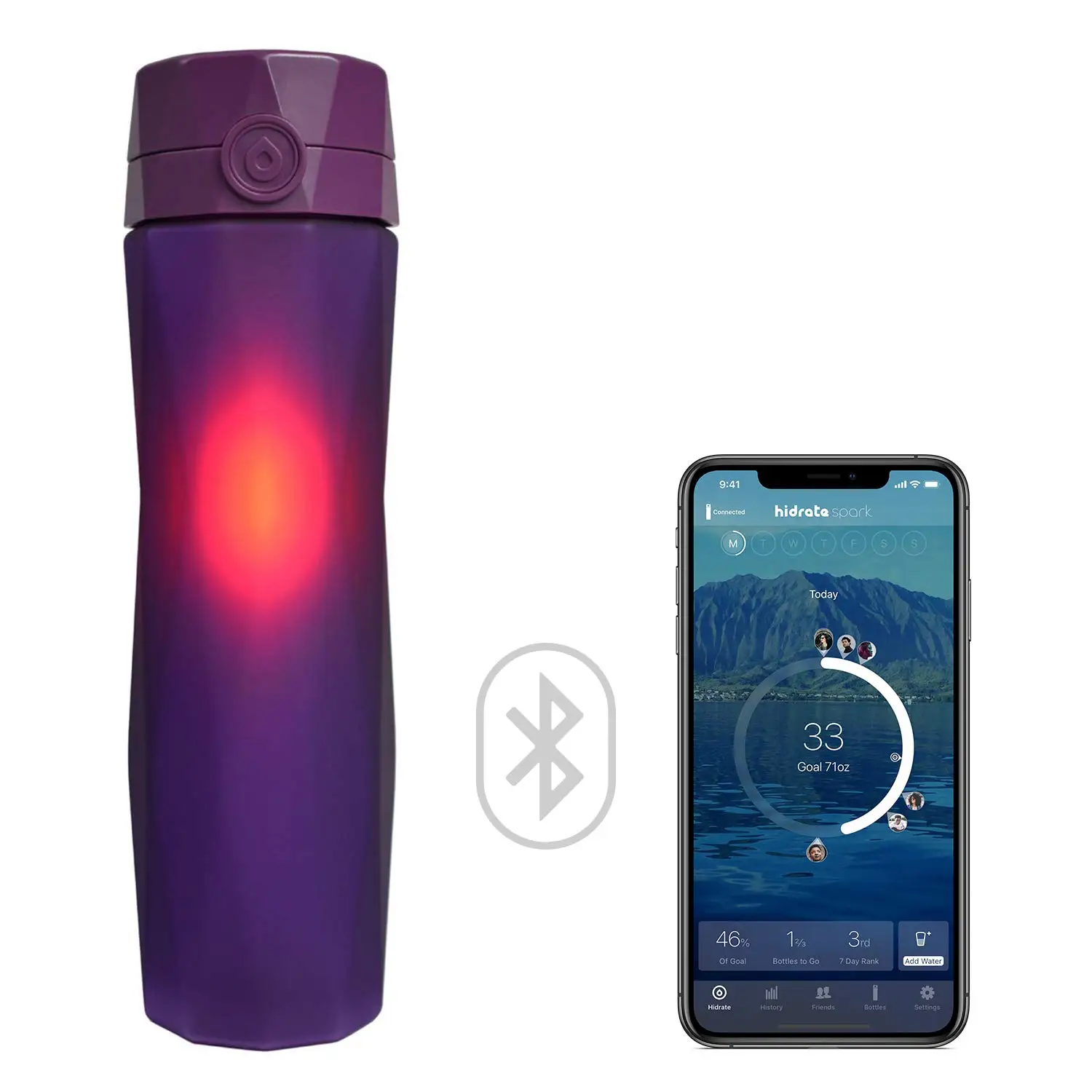 Smart Water Bottle - New & Improved - Tracks Water Intake & Glows to Remind You to Stay Hydrated