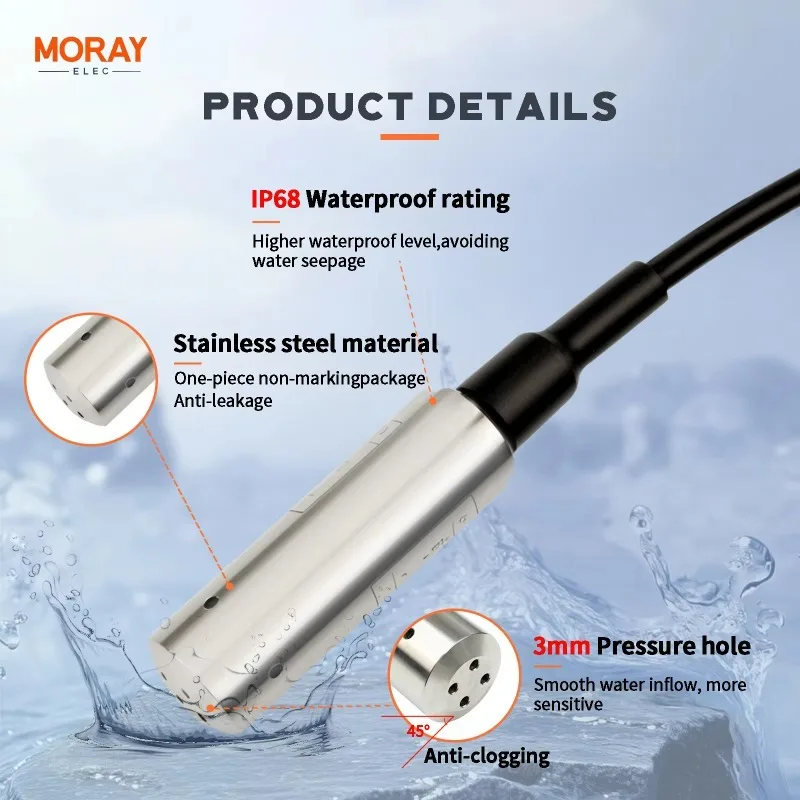 ME401W 4-20mA RS485 High Accuracy Hydrostatic Smart Stainless Steel 316 Submersible Water Tank Level Sensor IP68