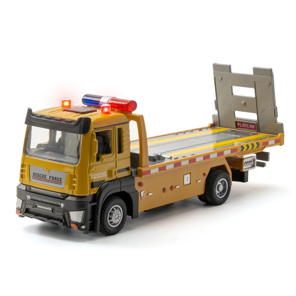 1:32 Diecast Toy Vehicle Simulation Flatbed Trailer Alloy Car Model Sound And Light Metal Pull Back Cars Toys Kids Boys Gift