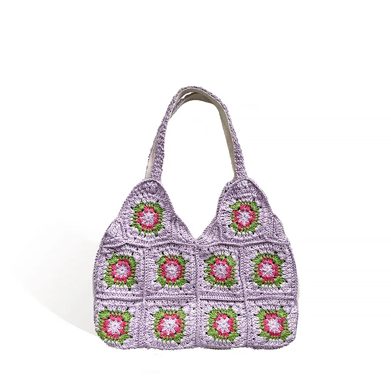 New Ethnic Hand Knitted Bag Bohemian Female Women\'s Shoulder Crossbody Bag Casual Totes Handmade Hollow Out Crochet Bag