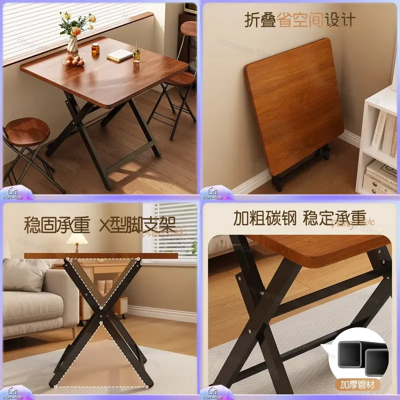 Foldable Dining Table Round Portable Small Apartment Furniture Simple Household Outdoor Camping Picnic Square Desk Rental