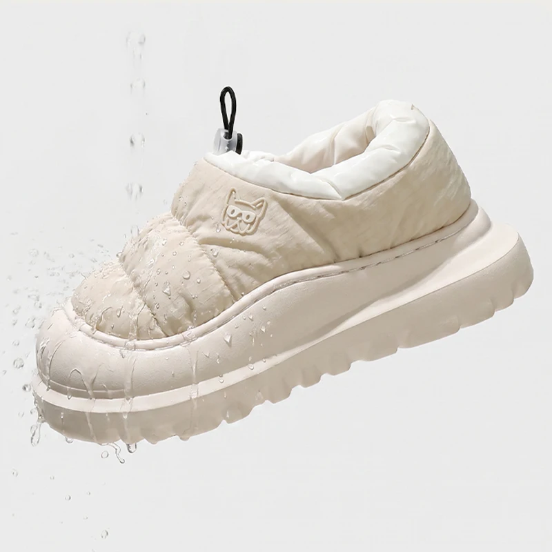 Winterliche, wasserdichte Plattform-Baumwollschuhe für Damen, rutschfeste Outdoor-Schuhe mit Absatz, warme Plüsch-Hausschuhe, runde Zehen, dicke Sohle, Schneestiefel. – Detail 4