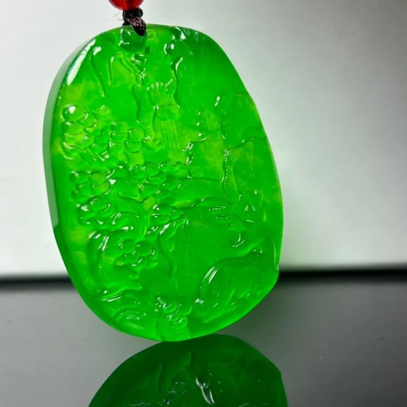 Certified Natural A high Ice jade Jadeite Carved landscape Pendant&NecklaceLandscape