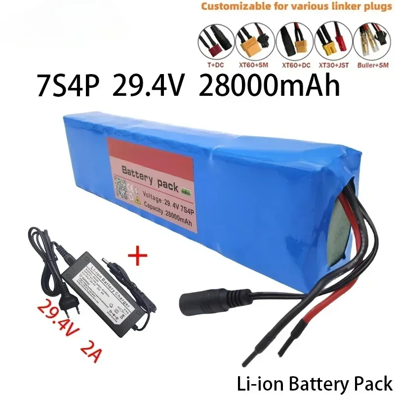 29V 20Ah 18650 Lithium ion Battery Pack 7S4P 24V Rechargeable Battery With 15A BMS+29.4V Charger