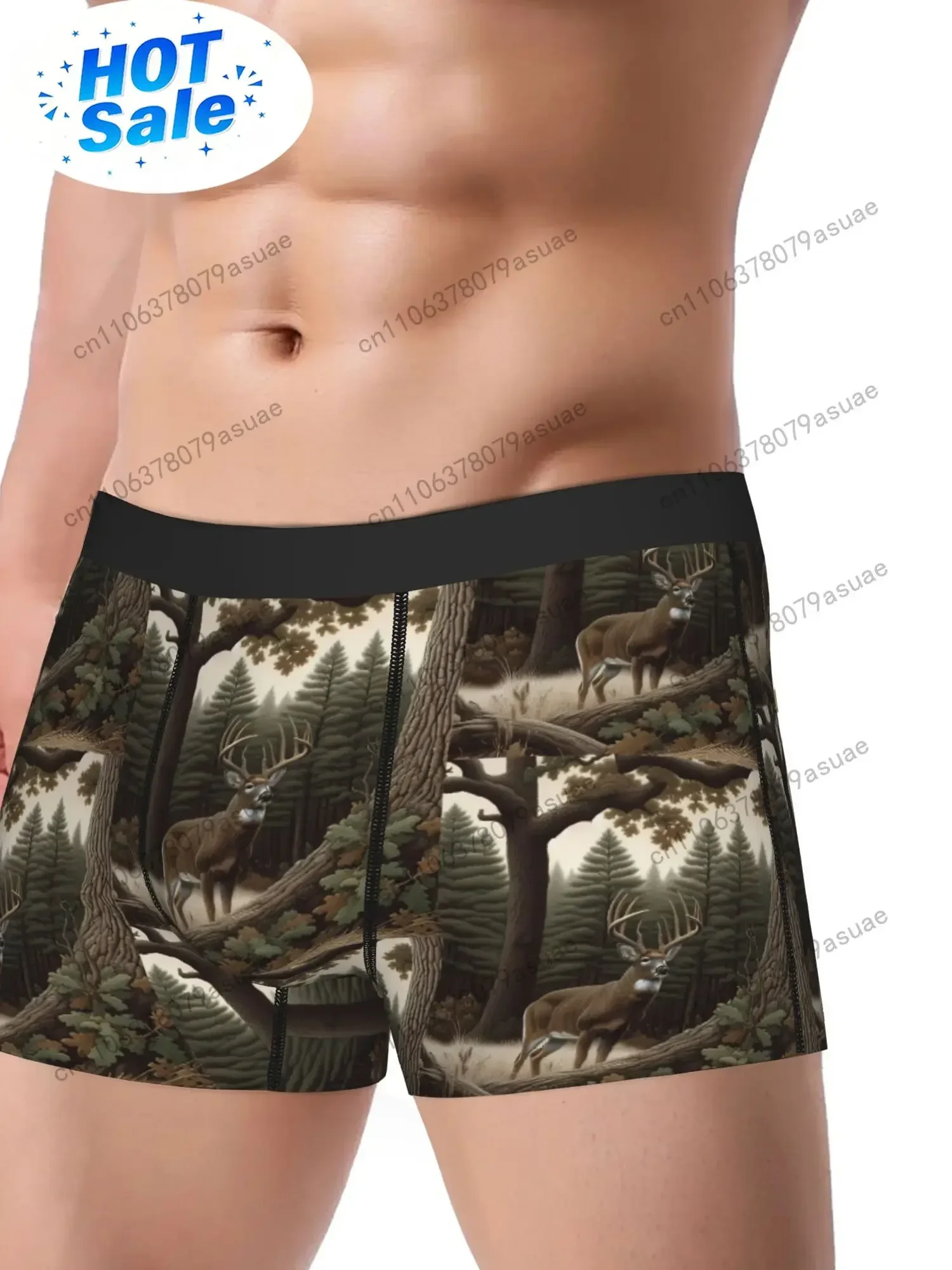 Men's Hunting Briefs - Whitetail Buck Deer Forest Print Underwear Non-Transparent Polyester Underpants for Outdoor Camp