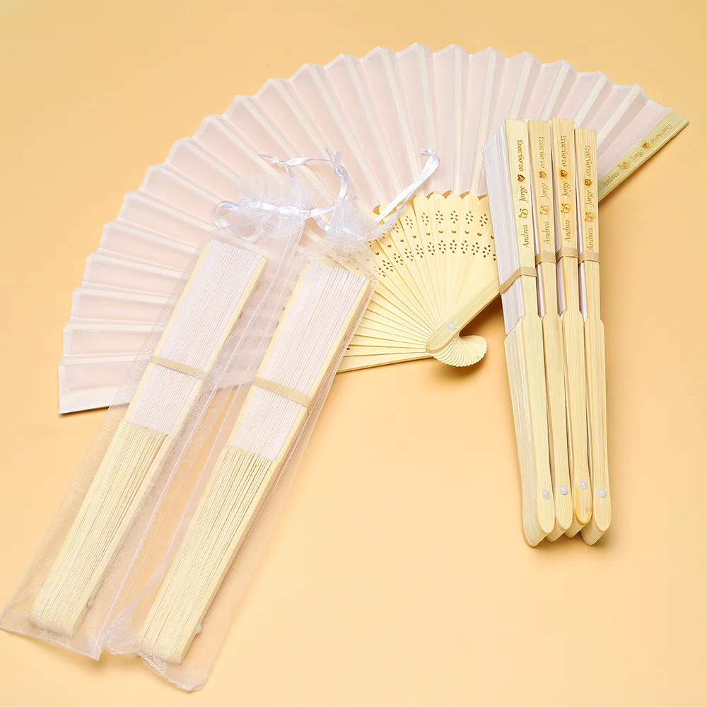 

Personalized Wedding Customized Silk Hand Fan for Bridal Shower Beach and Summer Wedding Favors Rustic and Elegant BAMBOO Fans
