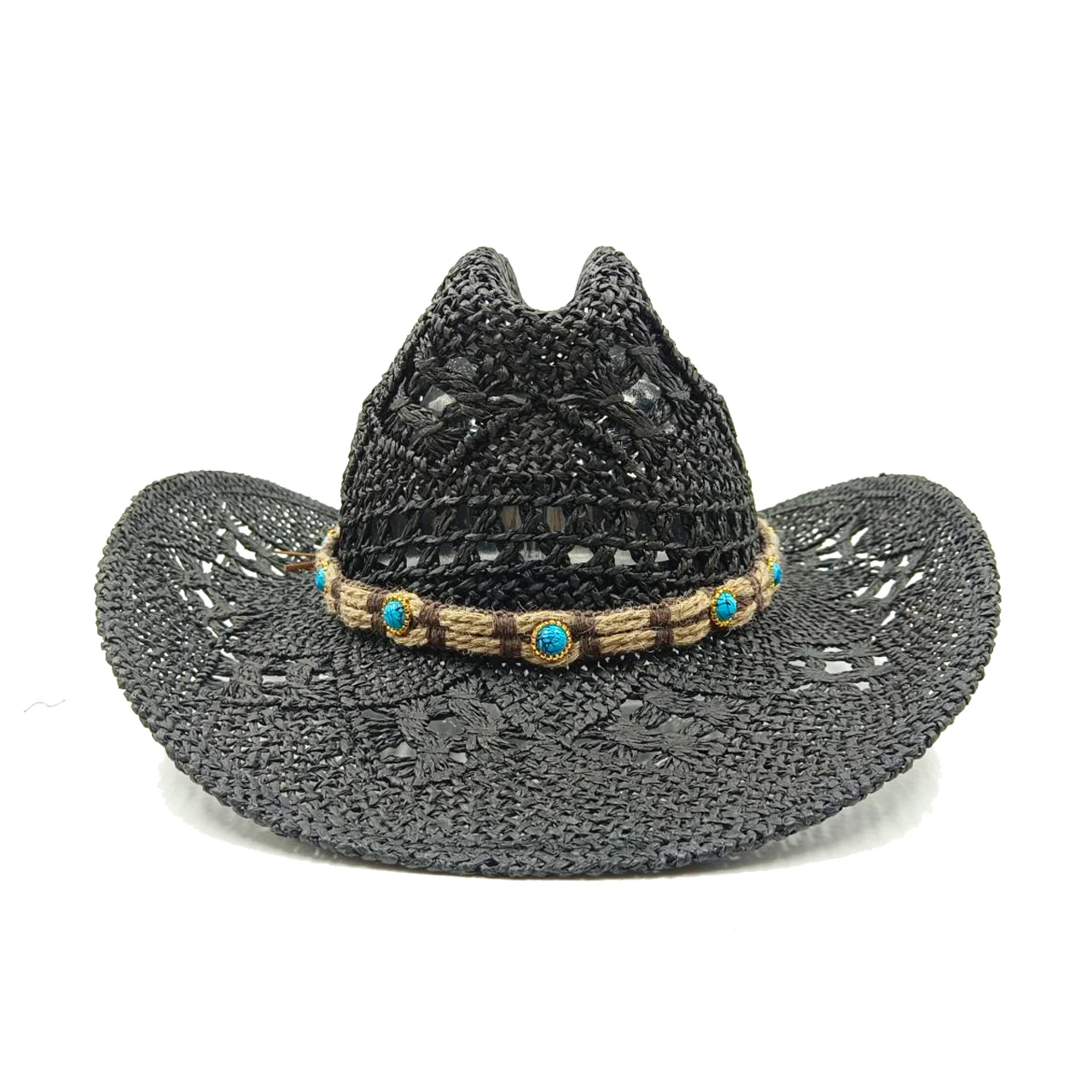 Sombrero de paja de mezclilla cóncavo doble colorido para hombres y mujeres, sombrero de vaquero, sombrilla al aire libre, tejido hueco, verano,