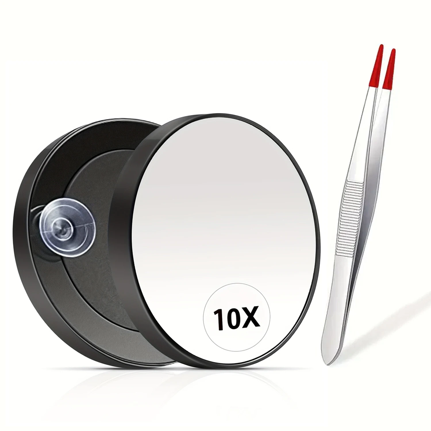 

10X Magnifying Mirror with MultipurposeTweezers Magnified Makeup Mirror with 2 /4Pcs Suction Cups for Grooming & Travel