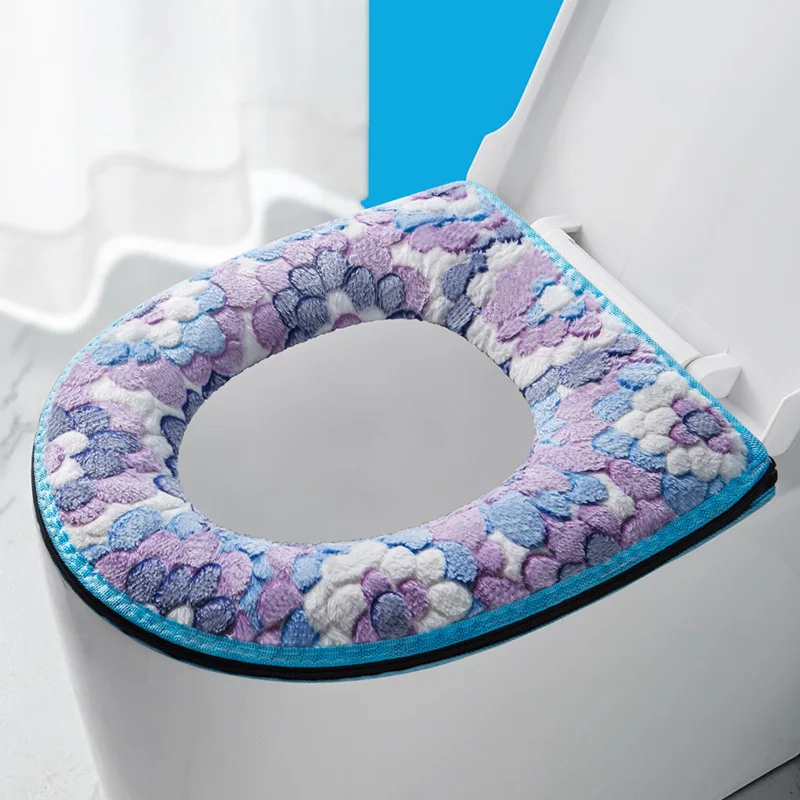 Home Thickened Toilet Seat Cover,Zipper & Velcro Double Fixation,Four-Season Universal,Washable Soft Skin-Friendly,Anti-Slip Fit