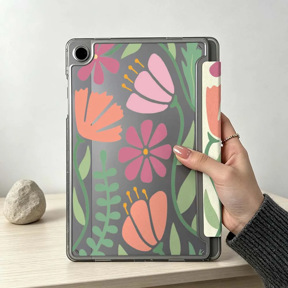 Мягкий складной чехол для планшета Samsung Galaxy Tab S10 S9 S8 S7 S6 A11 A10 A9 FE Plus Lite Foldable 3Y с рисунком цветов