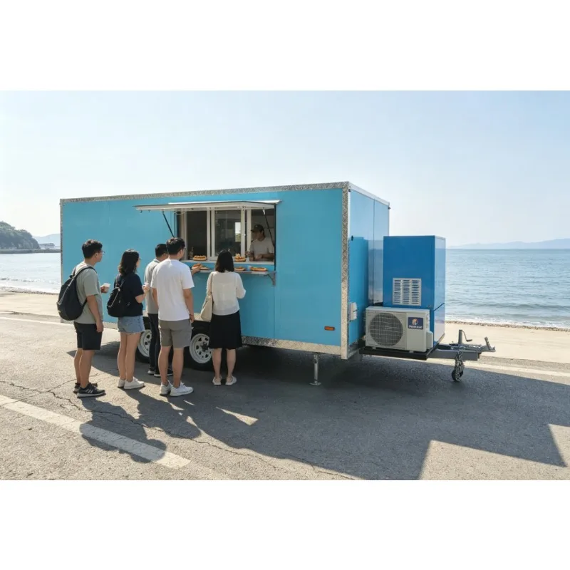 Custom Logo Sticker Available Aluminum Fiberglass Food Trailer for Sale Serving Mobile Cart Snack Food Chips