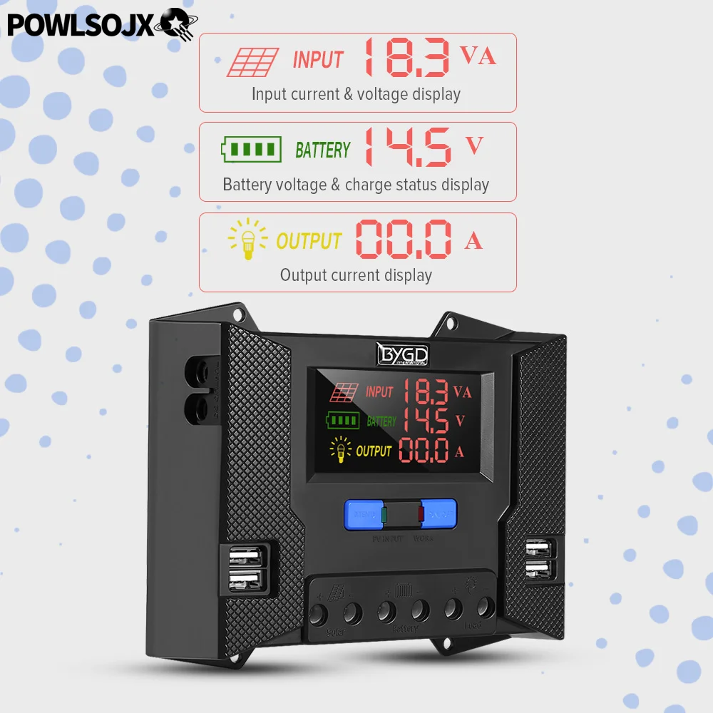 Imagem -04 - Pwm pv Controlador de Carregamento Solar Dual Usb hd Tela Colorida dc Painel Regulador Dual 20a 30a 40a 12v 24v 50v