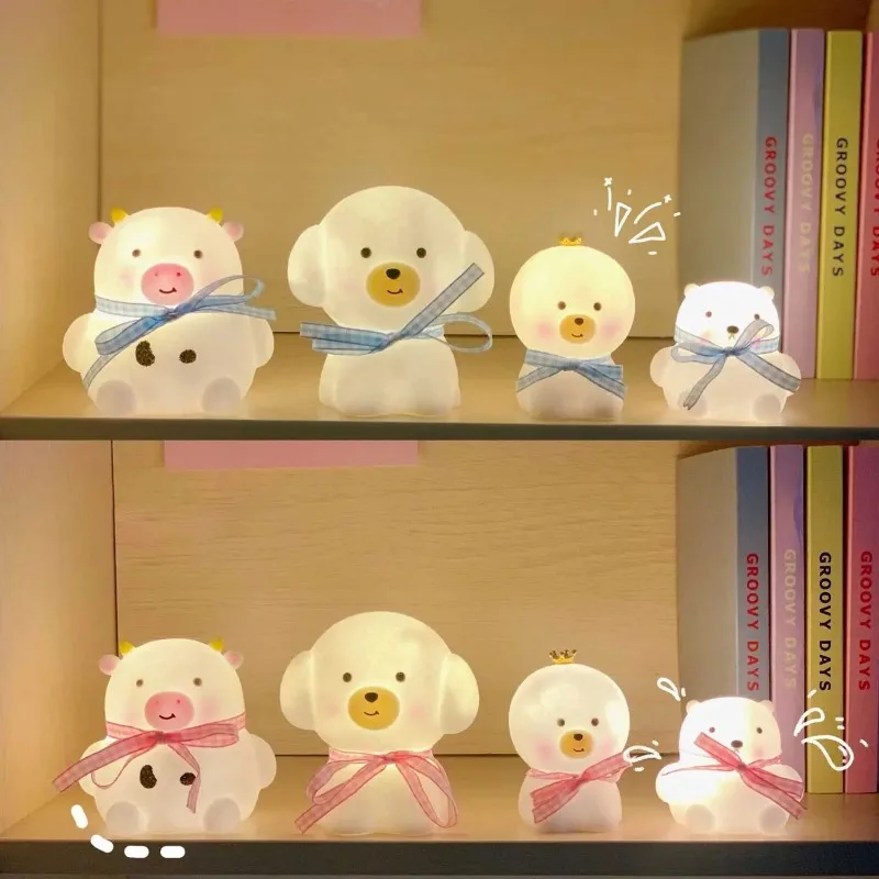 Cute Night Light for Girl, Creative Heart, Bear, Cow, Puppy Lights, Home Decoration, Birthday Gift, Bedroom Ambient Lights