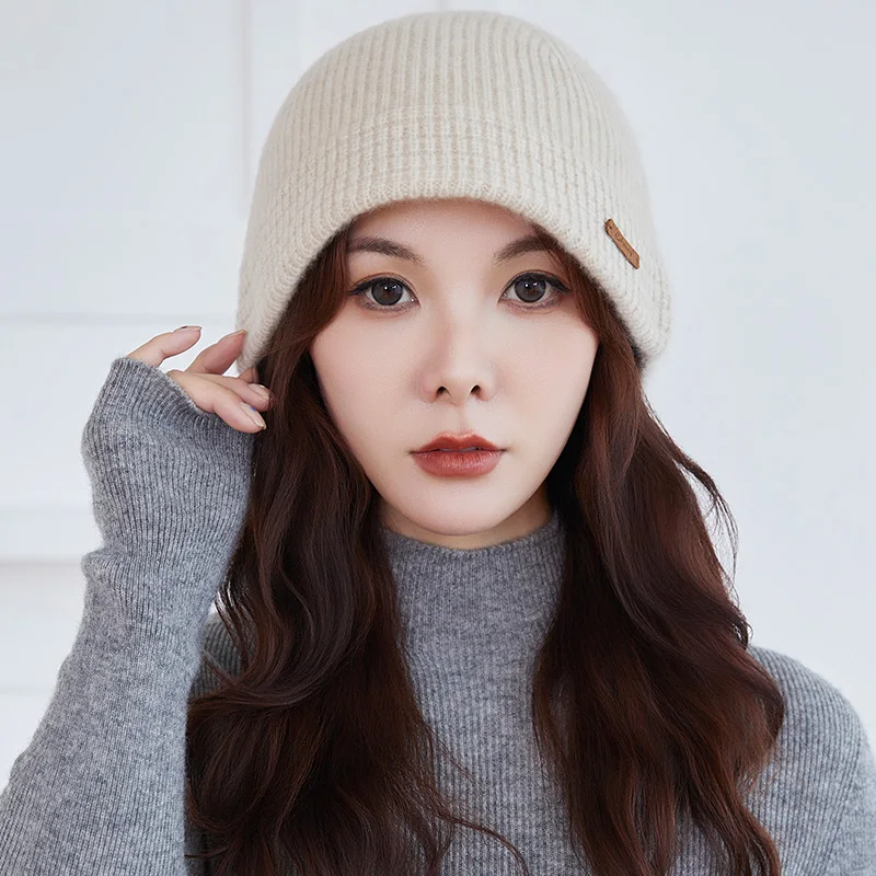 MVLYFLRT Women's A-Class 100% Pure Cashmere Knitted Basin Hat Fashionable Solid Color Warm Soft Winter Thick Fisherman Style