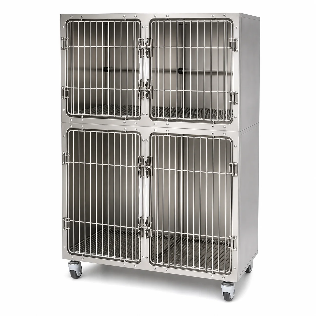 4-Door Stainless Steel Veterinary Pet Cage Dog Cat Cage For Animal Hospital Clinic