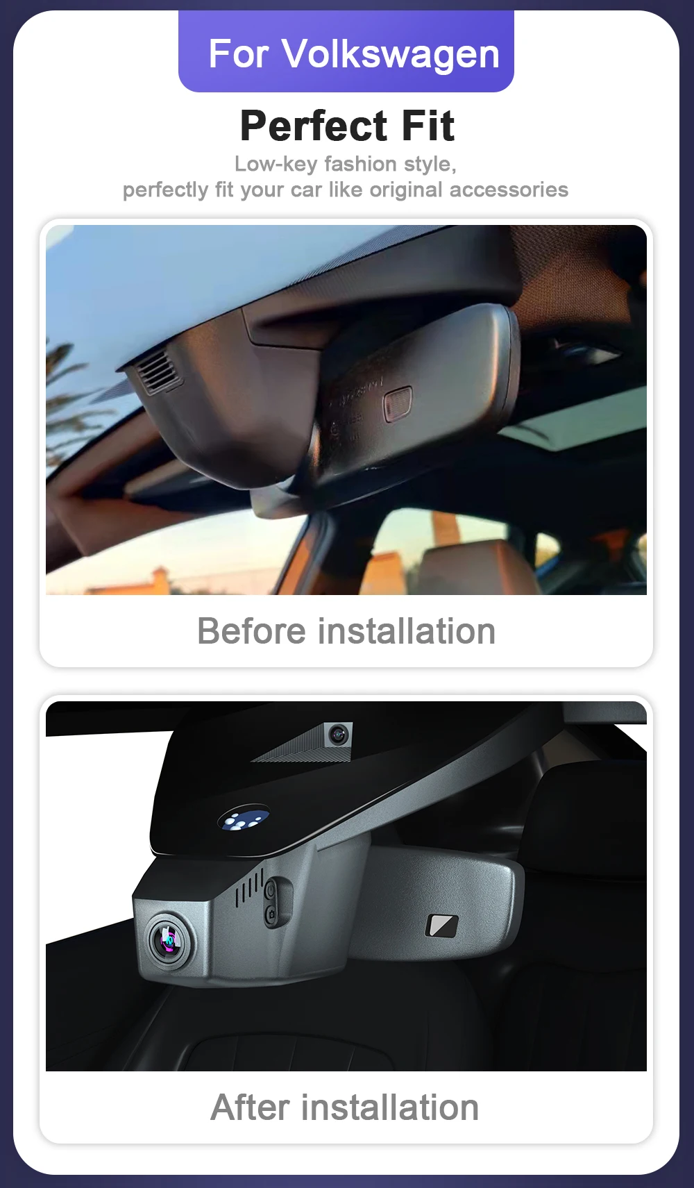 FITCAMX 4K Dashcam für VW Volkswagen Tiguan MK2 2016-2024/ TYRON X 2023 / UP, E-Up 2019-2025, Eingebautes WLAN & App – Detail 6