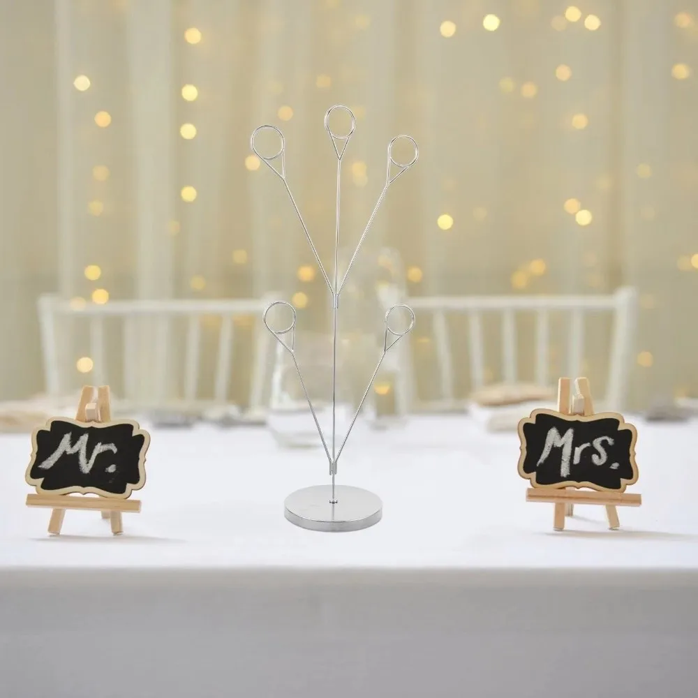 Stylish 5-Branch Photo Holder Round Base Picture Holder Memo Clip Stand Romantic Vertical Display Stand Business Cards