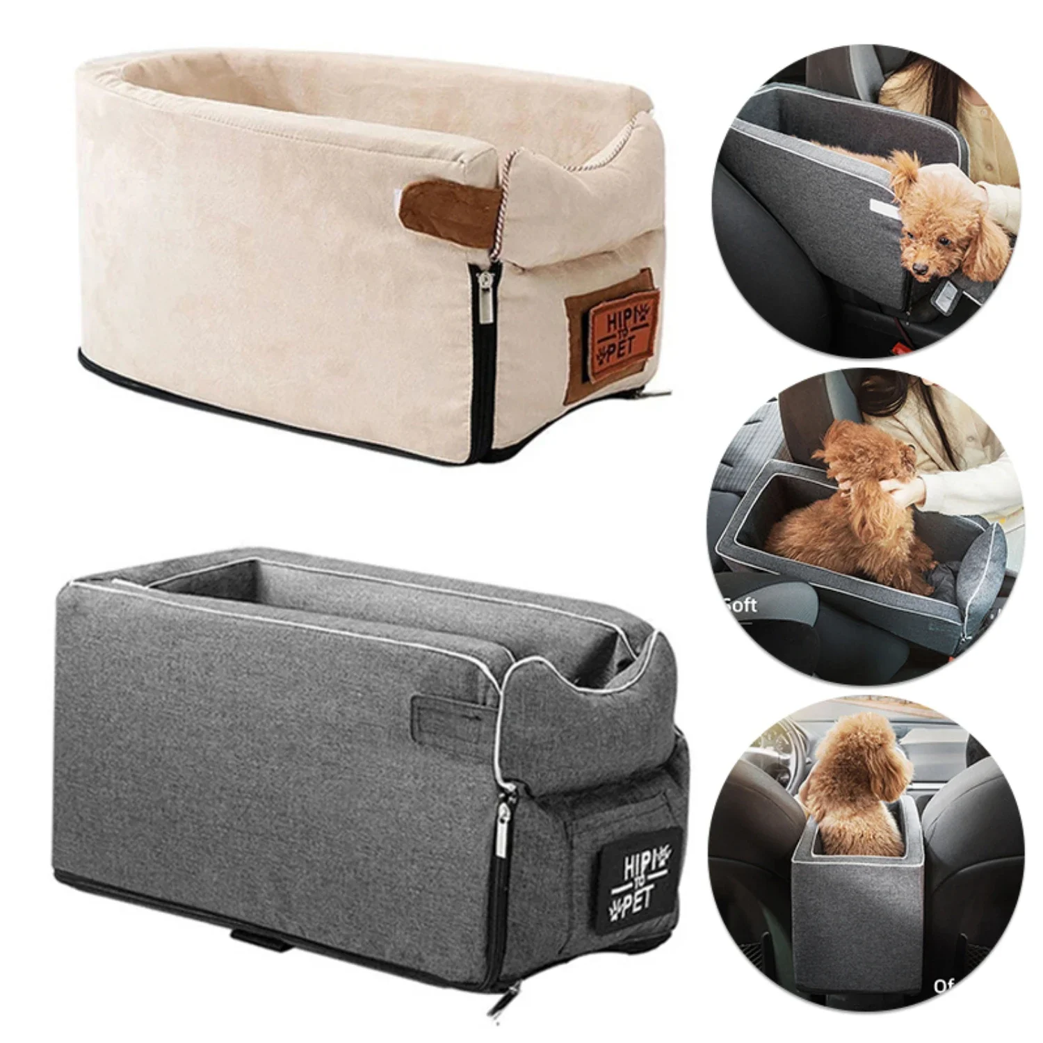 Cozy and soft essential portable dog car seat carrier for small pets with warm adjustable bed - Central nonslip safety control f