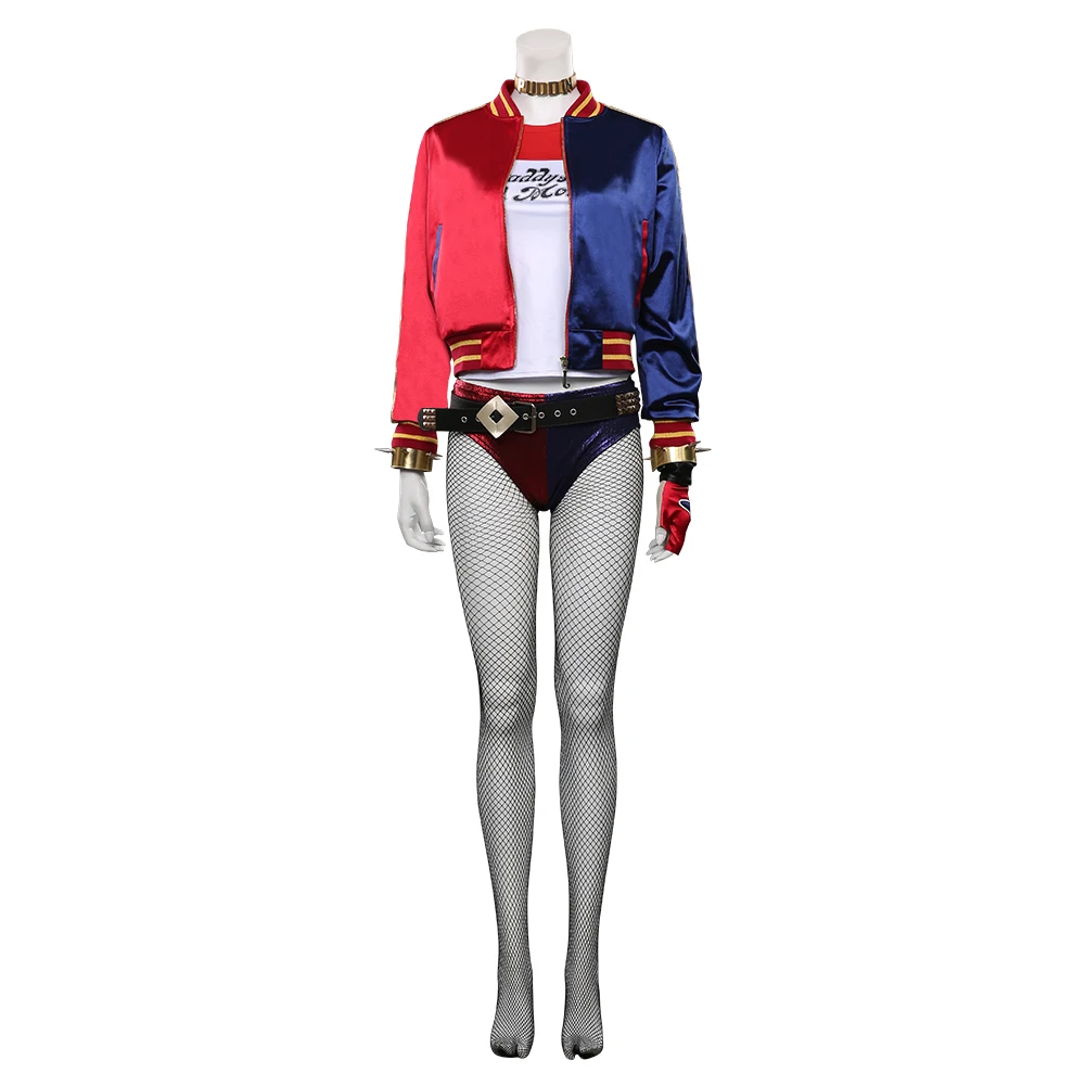 Female Girls Quinn Cosplay Costume Joker Roleplay Fantasia Black Red Jacket Coat Pants Halloween Carnival Roleplay Disguise Suit