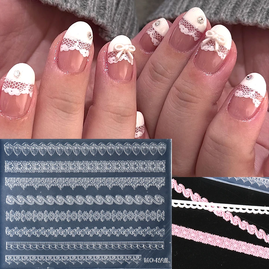 Spitzen-Silikon-Nagelstempel-Form Spitzenkanten-Design 3D-Prägemuster Stempelvorlage Hochzeits-Silikonform für Nagelgel-Werkzeuge