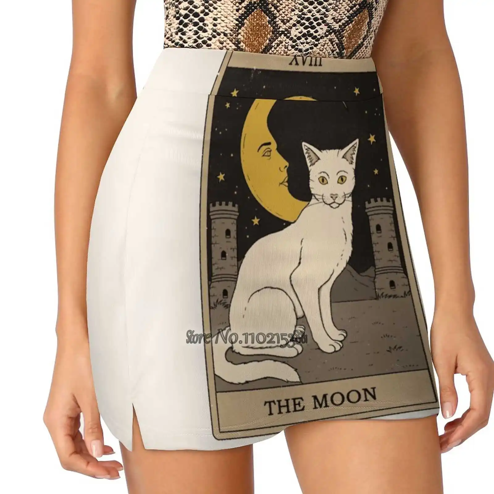 

The Moon Women Mini Skirt Two Layers With Pocket Skirts Sport Fitness Running Skorts Cat Cats Pet Kitten Kitty Tarot Magical