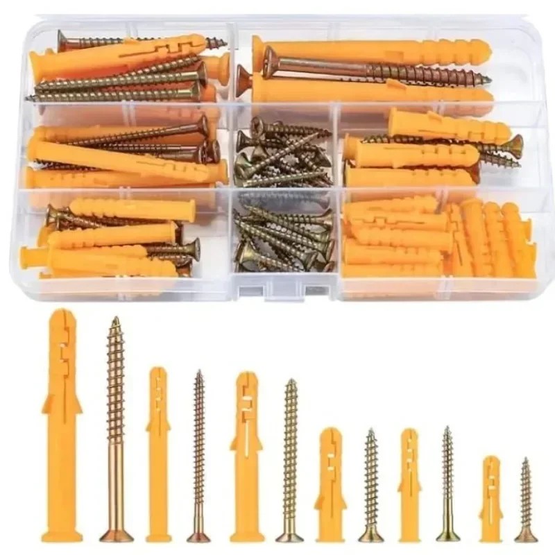 88Pcs Zinc Plated Screw Drywall Anchor Self-Trapping Screws with Anchors Flat Head