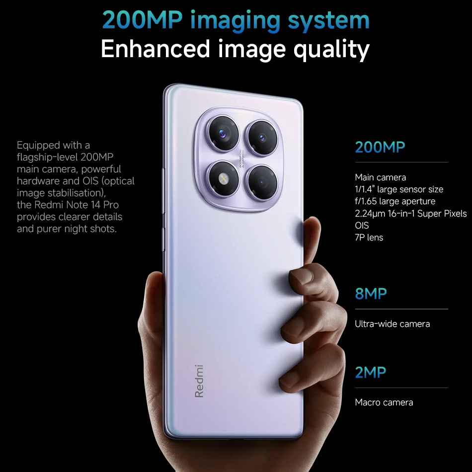 XIAOMI REDMI NOTE 14 PRO 4G GLOBAL VERSION NFC CELLPHONE 6.67 "AMOLED DISPLAY 256GB 512GB MTK HELIO G100-ULTRA 200MP AI CAMERA