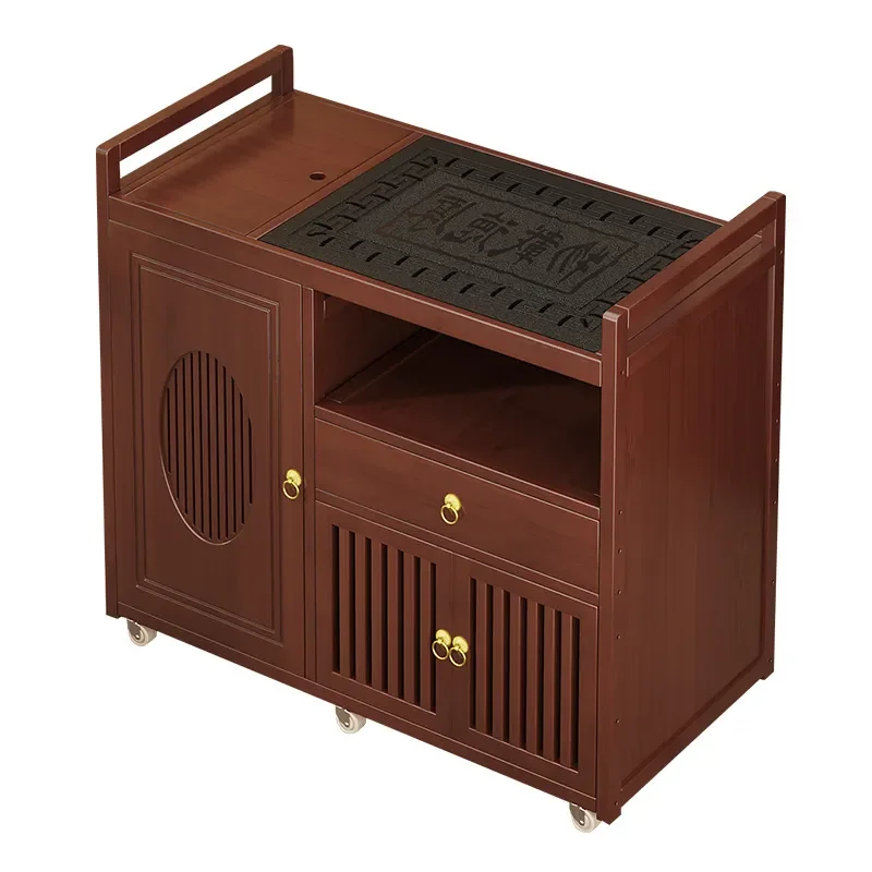 Mobile Tea Table with Induction Cooker Coffee Table for Office Living Room Kung Fu Brewing Station Storage