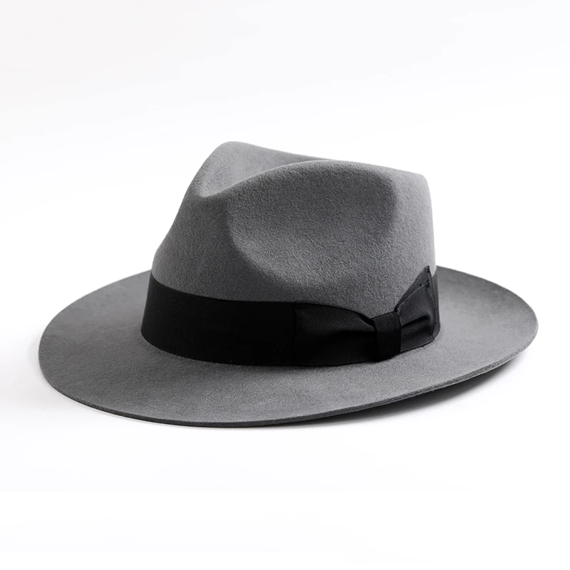 New British 100% Wool Felt Hat Men Fedora Big Size Raw Edge Brim Satin Lined Gangster Hat Premium Quality