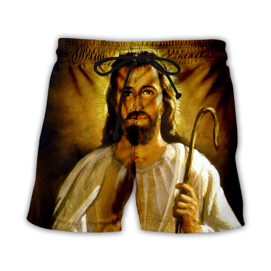 Fashion Jesus Christ 3D Print Hawaiian Beach Shorts Summer Men\'s Oversized Surfing Board Shorts Swimwear Trunks Kids Clothing