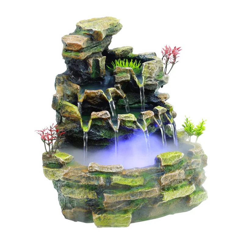 Fuente de escritorio cascada con rocalla de roca, adorno de resina de relajación interior para oficina, hogar, dormitorio, decoración de escritorio