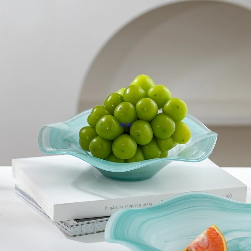 

Легкий роскошный волнистый круглый матовый обеденный поднос, магнитная салатница, стеклянный поднос с фруктами, домашнее украшение для гостиной, хлебные тарелки