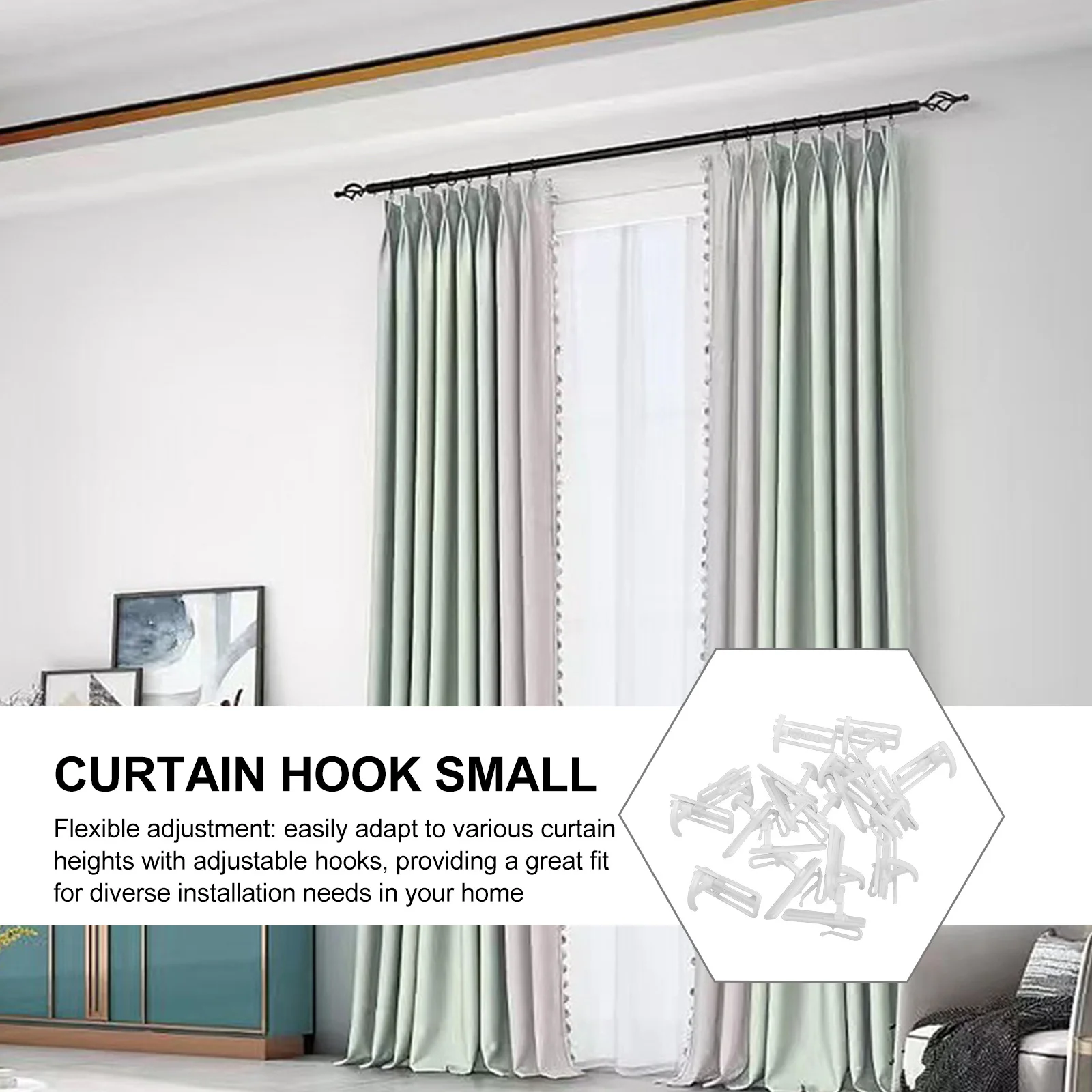 

20 Pcs Curtain Adjusting Hooks Adjustable Plastic Clips for Small Cafe Drapery Pleat Holders Telescopic Curtain Lift Hook