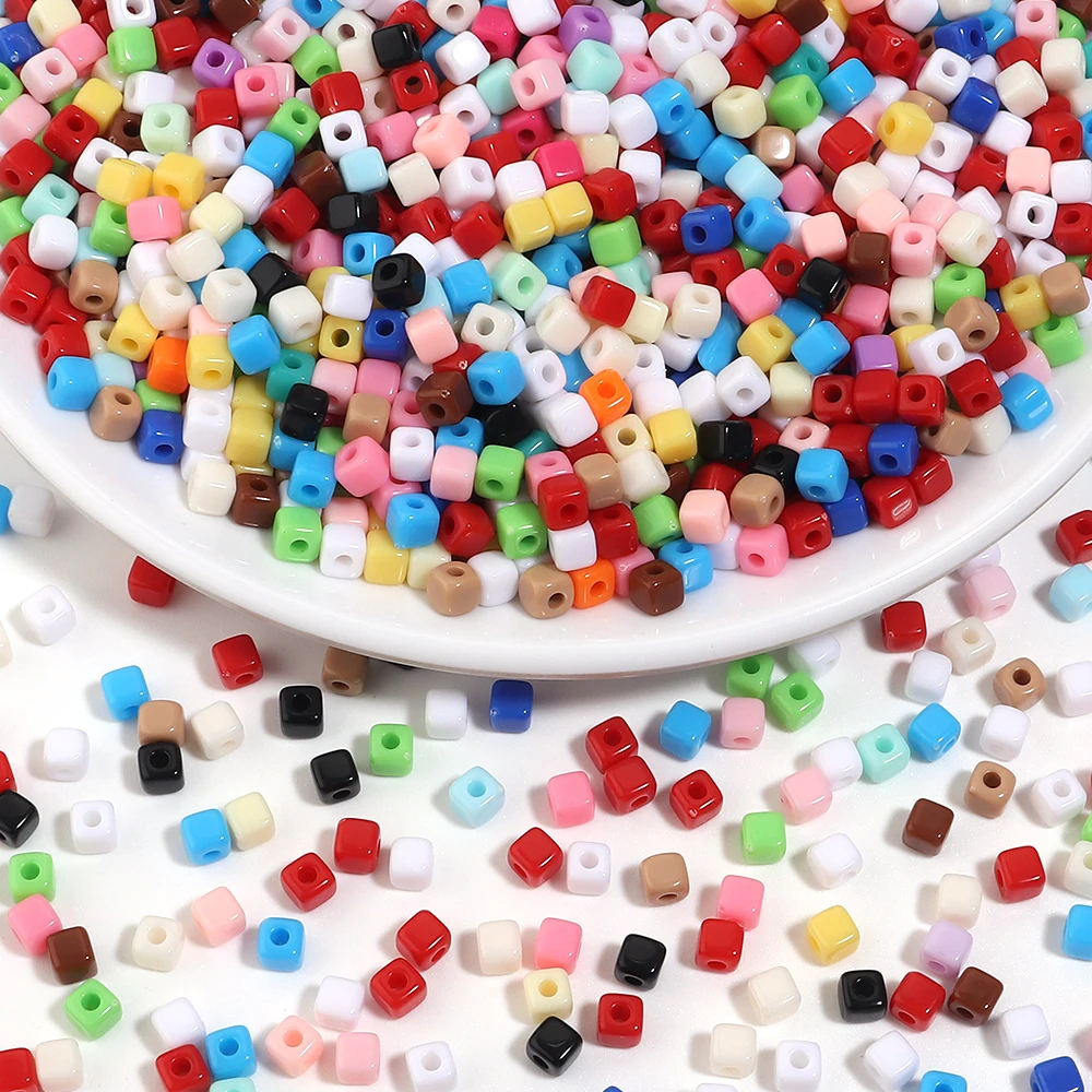 500 Stück/Los 4mm bunte kleine quadratische Acrylperlen, lose Abstandshalterperlen für Schmuckherstellung, DIY-Armband- und Halskettenzubehör – Detail 5