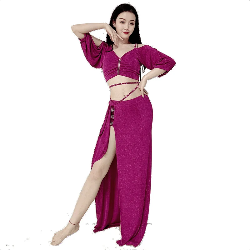 Belly Dancer Costume Set for Women Half Sleeves Top+long Skirt 2pcs Training Suit Adult Female Bellydance Tassel Performance Set