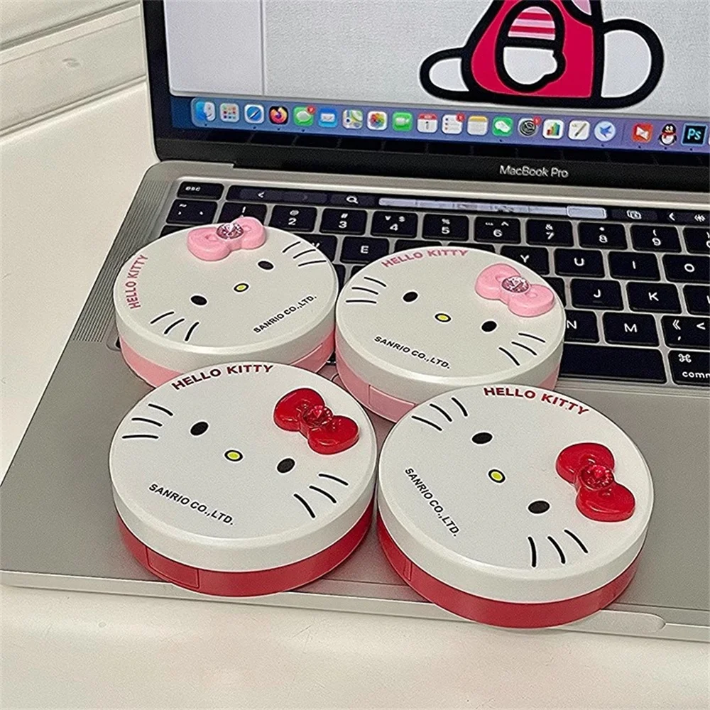 Sanrio Hello Kitty kontakt futerał na okulary rysunkowy kotek kot lustro przenośne pojemnik na soczewki kontaktowe woreczki podróżne pojemnik na